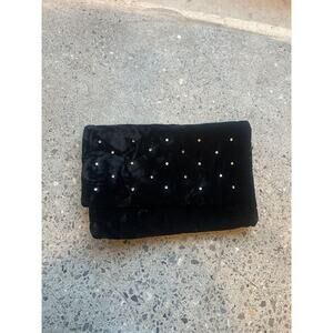 Vintage Black Velvet Rhinestone Studded Evening Clutch Glam